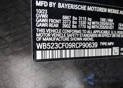 2024 BMW Ix xDrive50 z USA, uszkodzony, nr VIN WB523CF09RCP90639